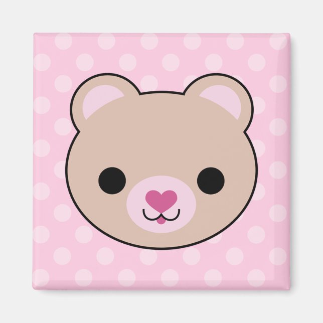 Kawaii Teddy Bear Pink Polka Dots Magnet (Front)