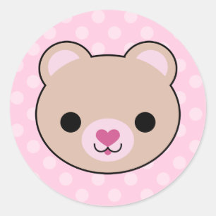 Kawaii Teddy Bear Pink Polka Dots Stickers