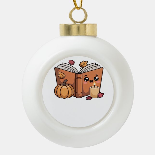 kawaii thanksgiving book Classic T-Shirt Ceramic Ball Christmas Ornament (Front)