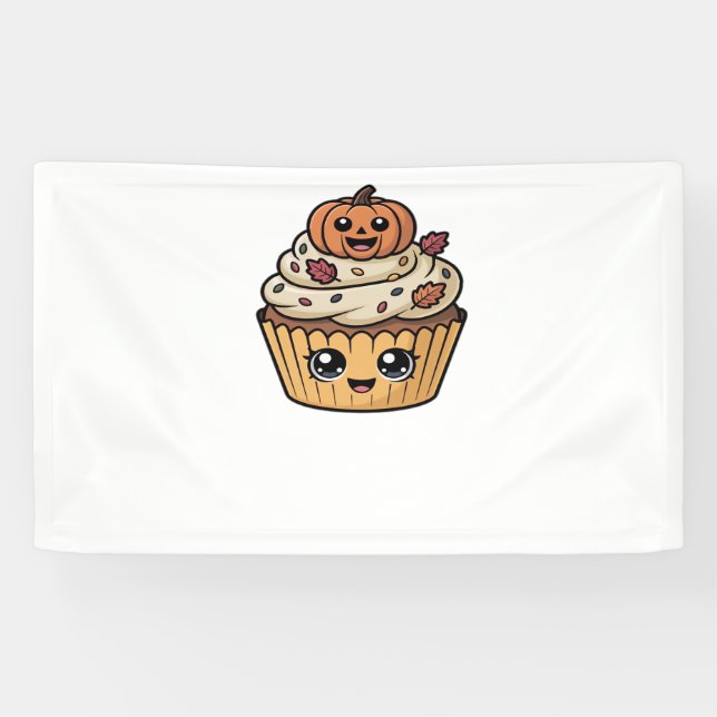 kawaii thanksgiving cupcake Oversized T-Shirt Banner (Horizontal)