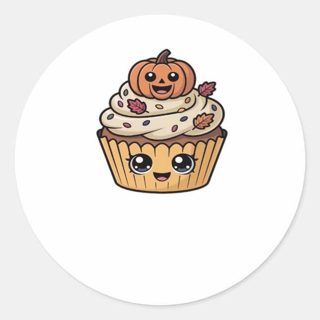 kawaii thanksgiving cupcake Oversized T-Shirt Classic Round Sticker (Front)
