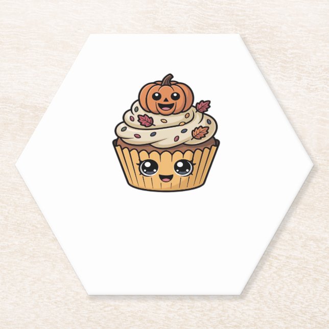 kawaii thanksgiving cupcake Oversized T-Shirt Paper Coaster (Front)