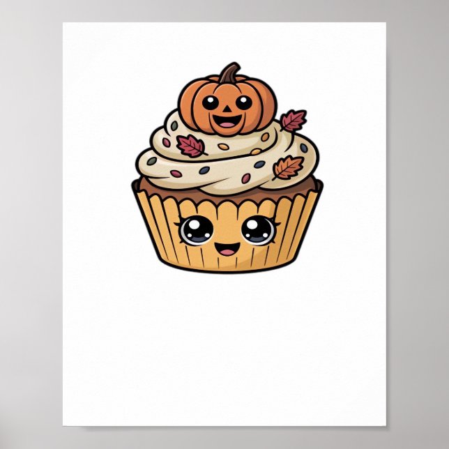 kawaii thanksgiving cupcake Oversized T-Shirt Poster (Front)