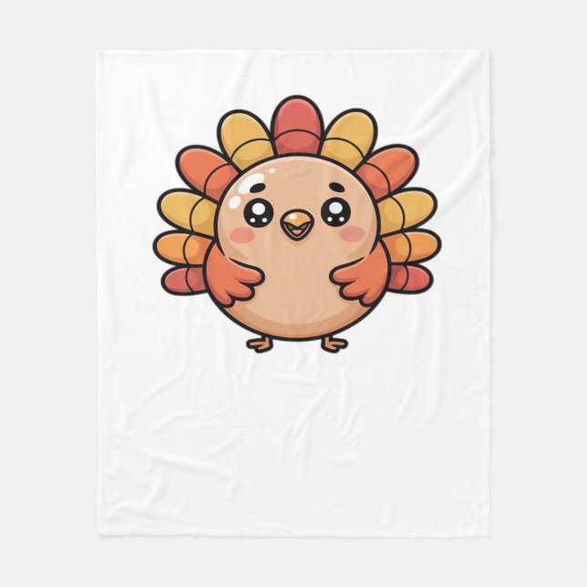 kawaii thanksgiving turkey Oversized T-Shirt_1 Fleece Blanket (Front)