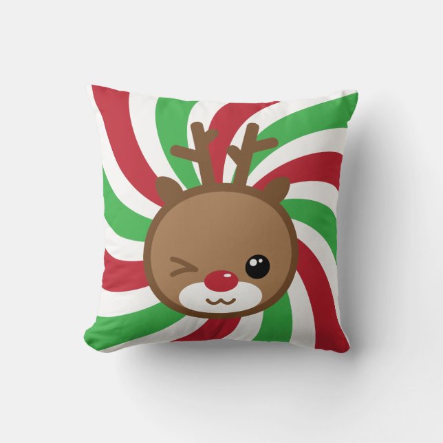 Kawaii the Red Nose Reindeer Cushion (Front)