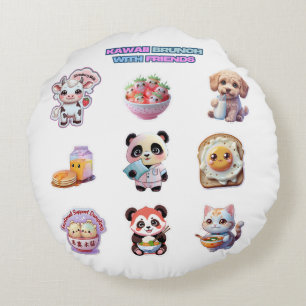 kawaii Themed Animals and Food Round Cushion