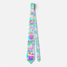 Kawaii Tie with pastel rainbows and cupcakes