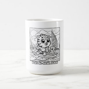 Kawaii Tiger Surfers at Burj Al Arab Cartoon Coffee Mug