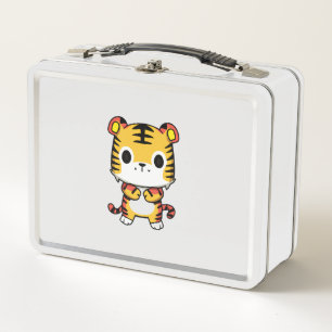 Kawaii Tiger White Metal Lunchbox