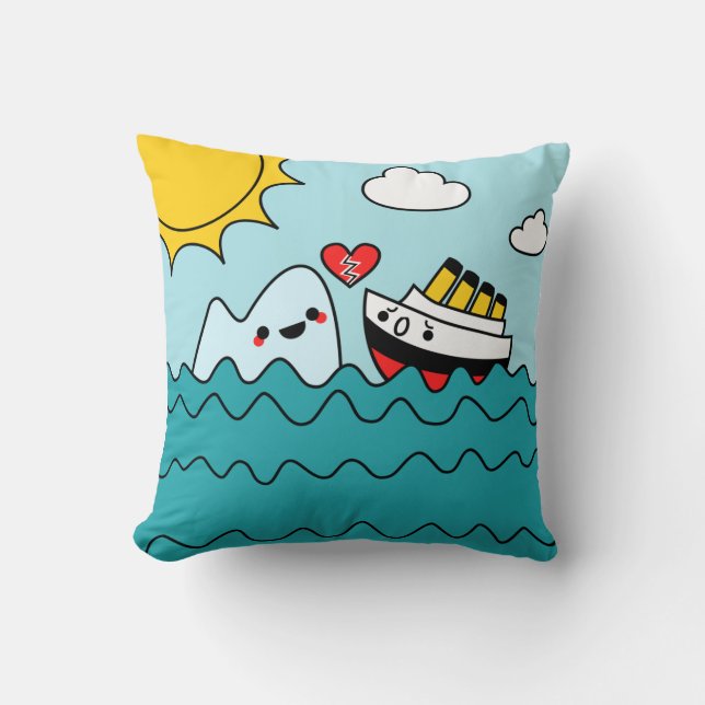Kawaii Titanic Ship Iceberg Heartbroken Pillow (Front)