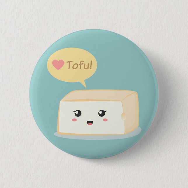 Kawaii tofu asking people to love tofu 6 cm round badge (Front)