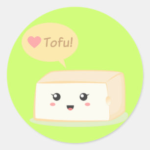 Kawaii tofu asking people to love tofu classic round sticker