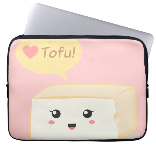 Kawaii tofu asking people to love tofu laptop sleeve (Front)