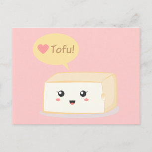 Kawaii tofu asking people to love tofu postcard