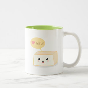 Kawaii tofu asking people to love tofu Two-Tone coffee mug