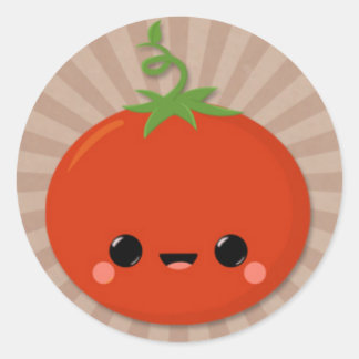 Kawaii Tomato on Brown Starburst Classic Round Sticker