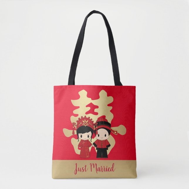 Kawaii Traditional Chinese Wedding Couple Tote Bag (Front)
