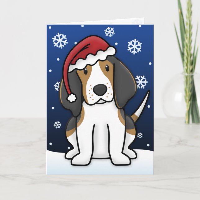 Kawaii Treeing Walker Coonhound Christmas Card (Front)