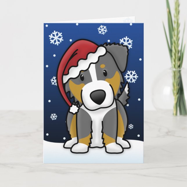 Kawaii Tri Australian Shepherd Christmas Card (Front)