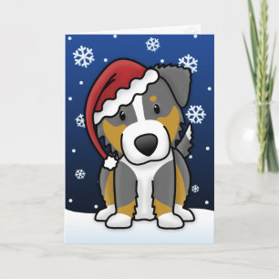 Kawaii Tri Australian Shepherd Christmas Card