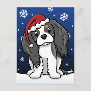Kawaii Tri Cavalier Spaniel Christmas Postcard