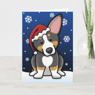 Kawaii Tri Pembroke Welsh Corgi Christmas Card