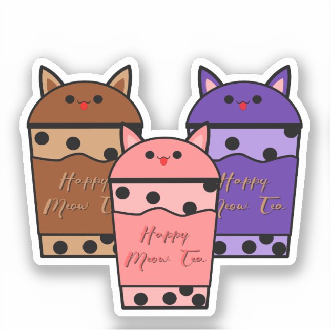 Kawaii Trio Meow Tea Vinyl Sticker (Front)