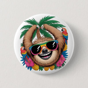Kawaii Tropical Sloth – Cute Summer Vibes Rainbow  6 Cm Round Badge
