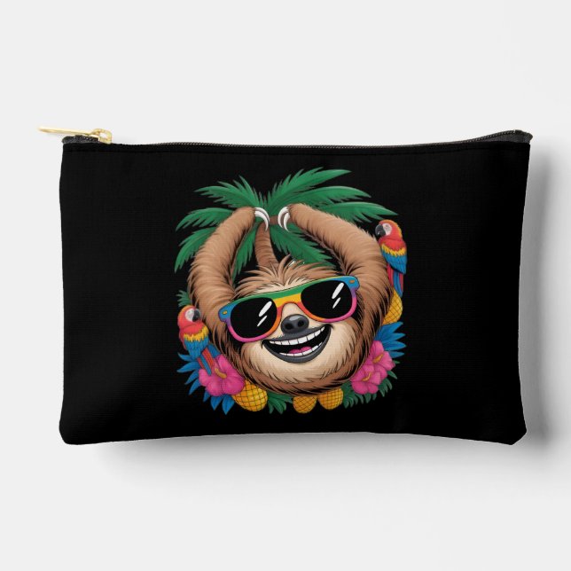 Kawaii Tropical Sloth – Cute Summer Vibes Rainbow  Accessory Pouch (Front)