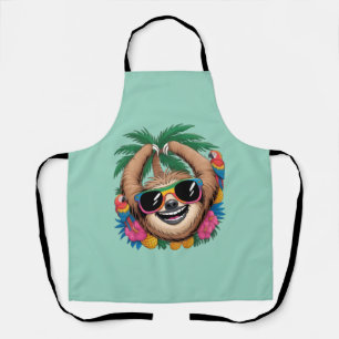 Kawaii Tropical Sloth – Cute Summer Vibes Rainbow Apron