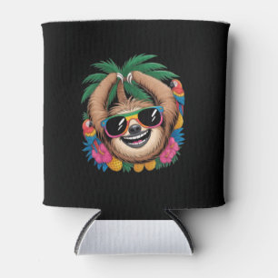 Kawaii Tropical Sloth – Cute Summer Vibes Rainbow Can Cooler