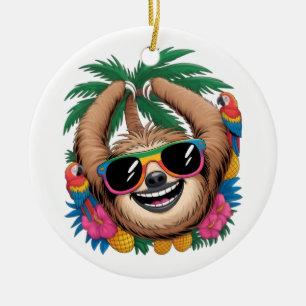 Kawaii Tropical Sloth – Cute Summer Vibes Rainbow Ceramic Tree Decoration