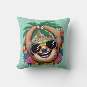 Kawaii Tropical Sloth – Cute Summer Vibes Rainbow Cushion