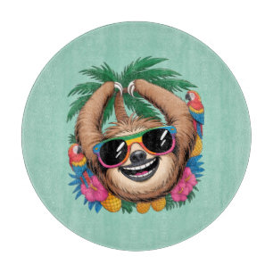 Kawaii Tropical Sloth – Cute Summer Vibes Rainbow Cutting Board