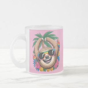 Kawaii Tropical Sloth – Cute Summer Vibes Rainbow  Frosted Glass Coffee Mug