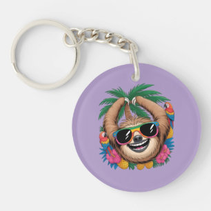 Kawaii Tropical Sloth – Cute Summer Vibes Rainbow  Key Ring