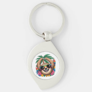 Kawaii Tropical Sloth – Cute Summer Vibes Rainbow Key Ring