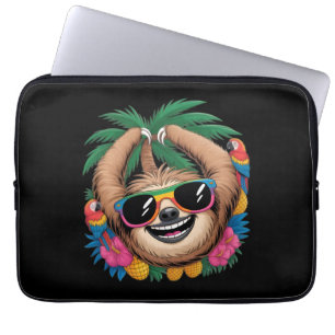 Kawaii Tropical Sloth – Cute Summer Vibes Rainbow Laptop Sleeve