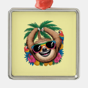 Kawaii Tropical Sloth – Cute Summer Vibes Rainbow Metal Tree Decoration