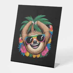 Kawaii Tropical Sloth – Cute Summer Vibes Rainbow Pedestal Sign