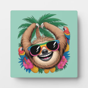 Kawaii Tropical Sloth – Cute Summer Vibes Rainbow Plaque
