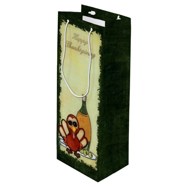 Kawaii Turkey Thanksgiving WINE ACCESORIES Gift Bag (Front Angled)