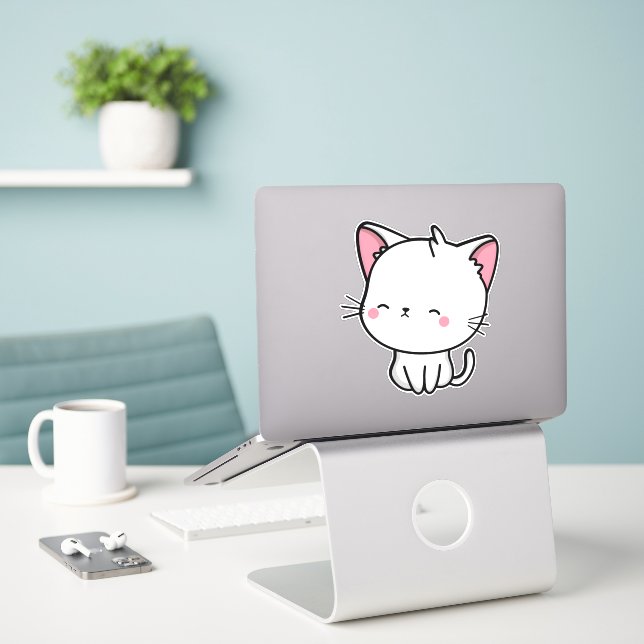 Kawaii Turkish Angora Cat  (Laptop On Desk)
