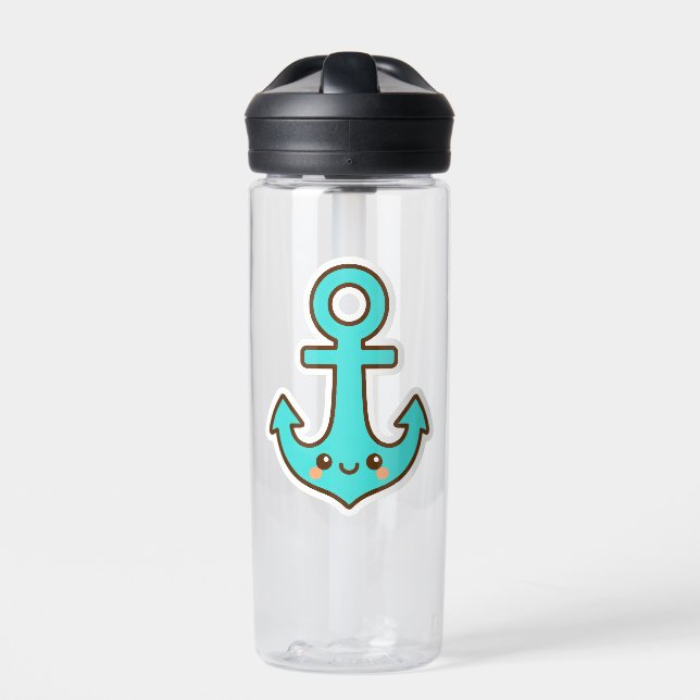 Kawaii Turquoise Anchor – Whimsical & Cheerful Water Bottle (Front)