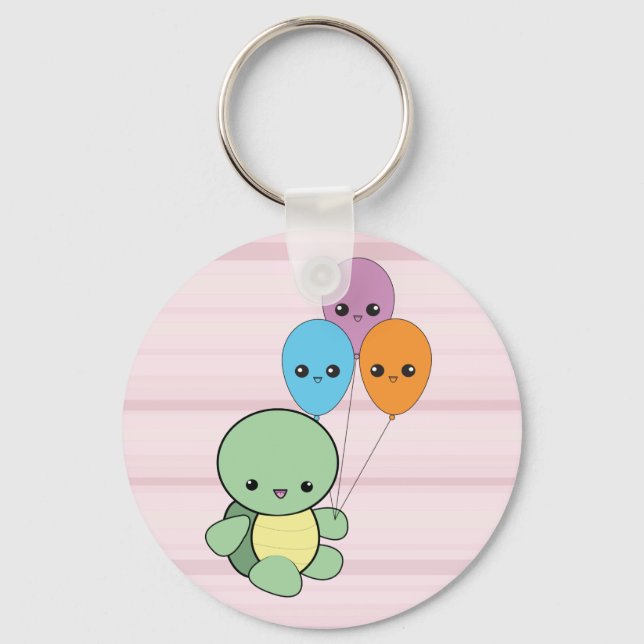 Kawaii Turtle with Balloons keychain (Front)