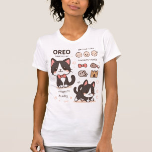 Kawaii Tuxedo Cat Character Sheet Cute Cat Art T-Shirt