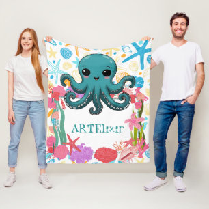 Kawaii Under the Sea Octopus  Fleece Blanket