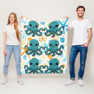 Kawaii Under the Sea Octopus Pattern Fleece Blanket