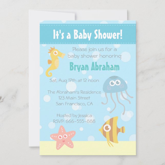 Kawaii Underwater Theme Baby Shower Invite (Front)