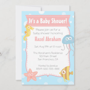 Kawaii Underwater Theme Baby Shower Invite